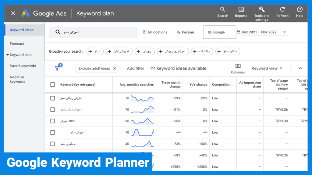 آموزش رایگان سئو - Google Keyword Planner